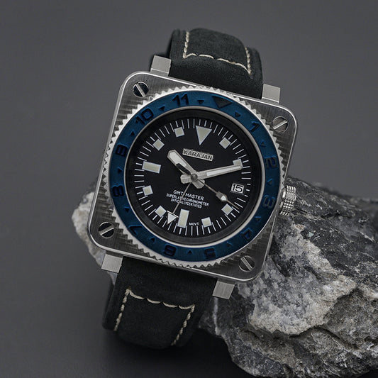 Silver Square Case Blue KARAJAN Mod Watch Case with Strap