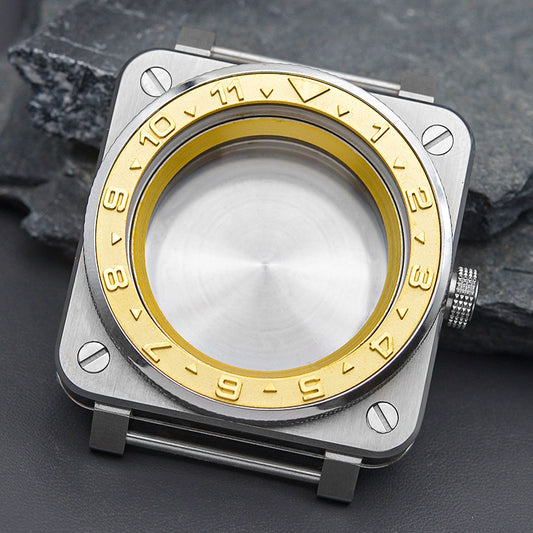 Gold Black Square Case with Knurled Bezel Watch Case Set