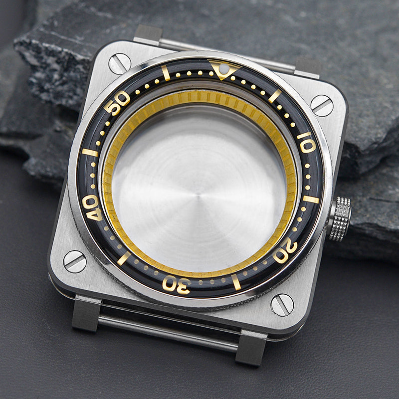 Gold Black Square Case with Knurled Bezel Watch Case Set