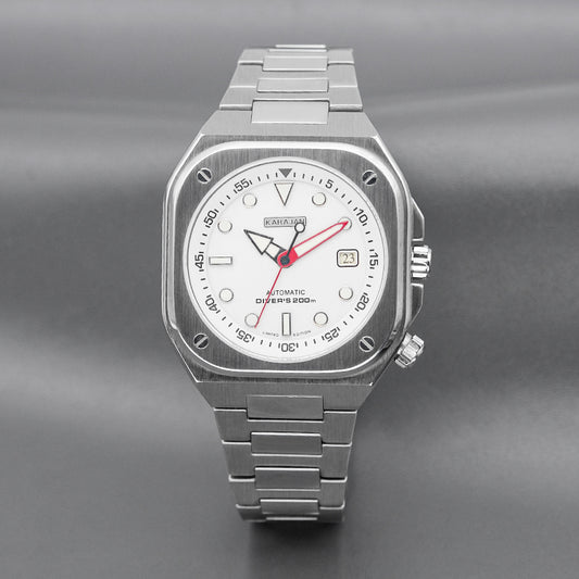 Silver Nautilus Watch with White Black Dial