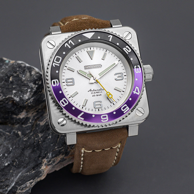 Silver Square Case KARAJAN Mod Watch With Black Insert