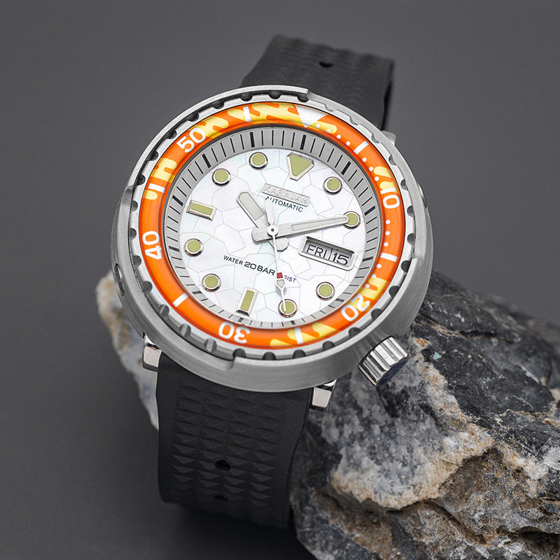 KARAJAN Mod Silver Tuna Dive Watch with Pink Insert