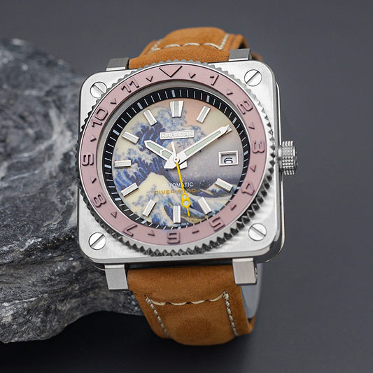 KARAJAN Mod Silver Square Case Watch With Gold Insert