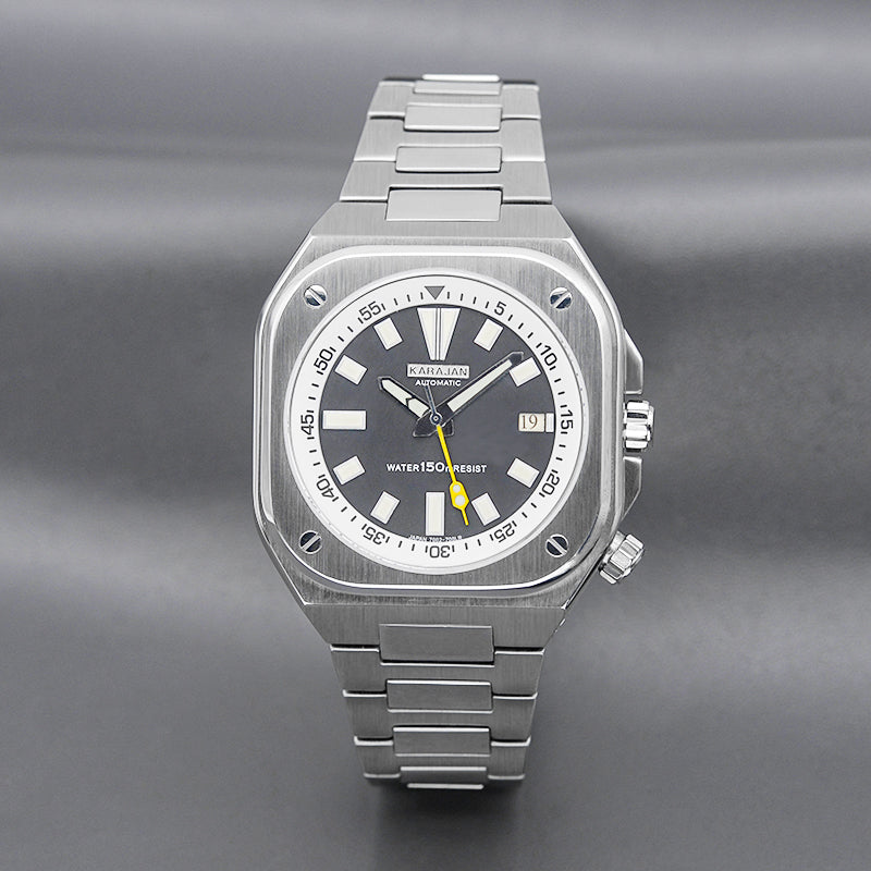 Silver Nautilus Watch with White Black Dial