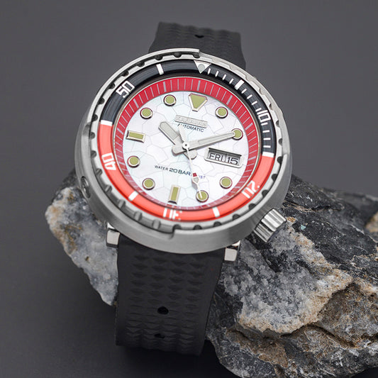 KARAJAN Mod Silver Tuna Dive Watch with Pink Insert