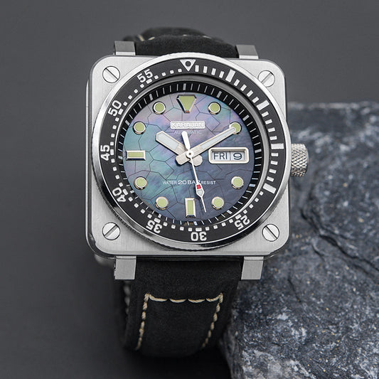 KARAJAN Mod Silver Square Case Watch With Shell Dial