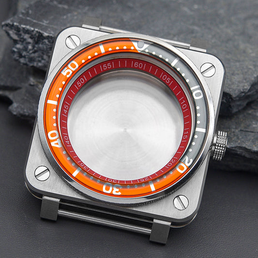 Orange Square Case with Knurled Bezel Watch Case Set