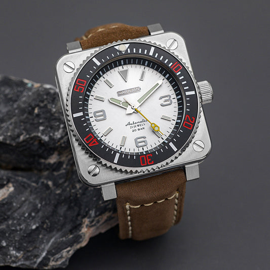 Silver Square Case Watch KARAJAN Mod With White Dial