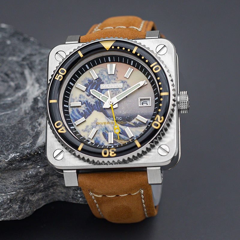 KARAJAN Mod Silver Square Case Watch With Gold Insert