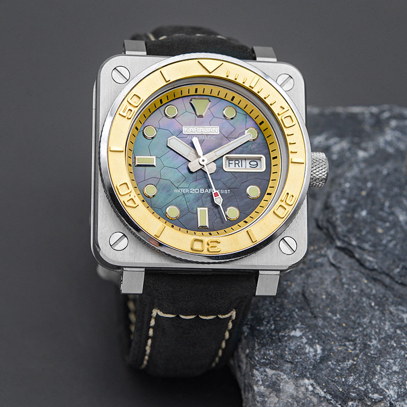 KARAJAN Mod Silver Square Case Watch With Shell Dial