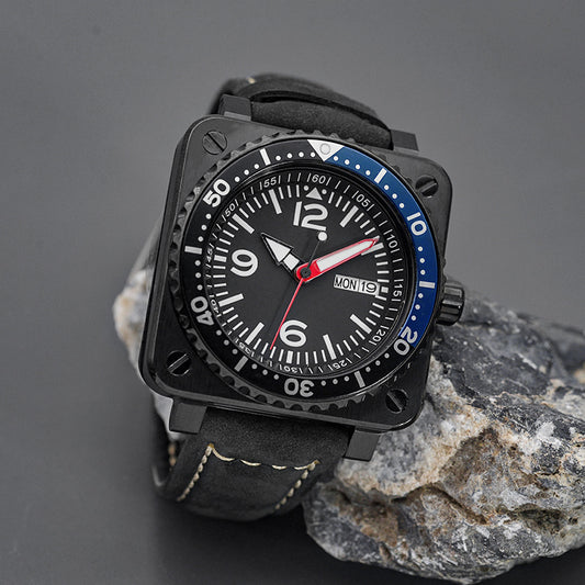 KARAJAN Mod Black Square Case Watch With Blue Steel Insert