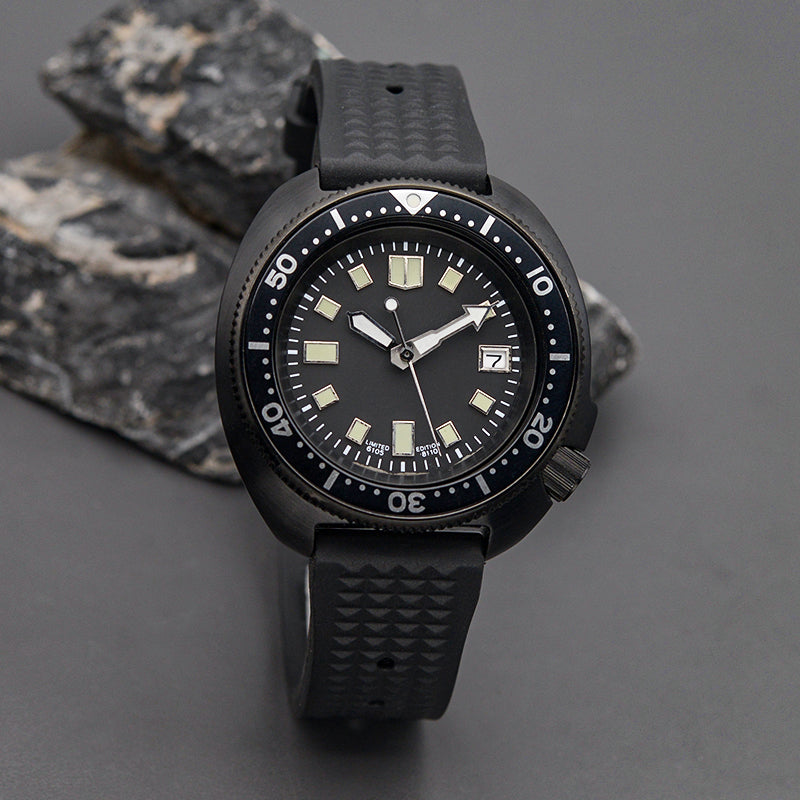 KARAJAN Mod Black Turtle Dive Watch with Green Dial