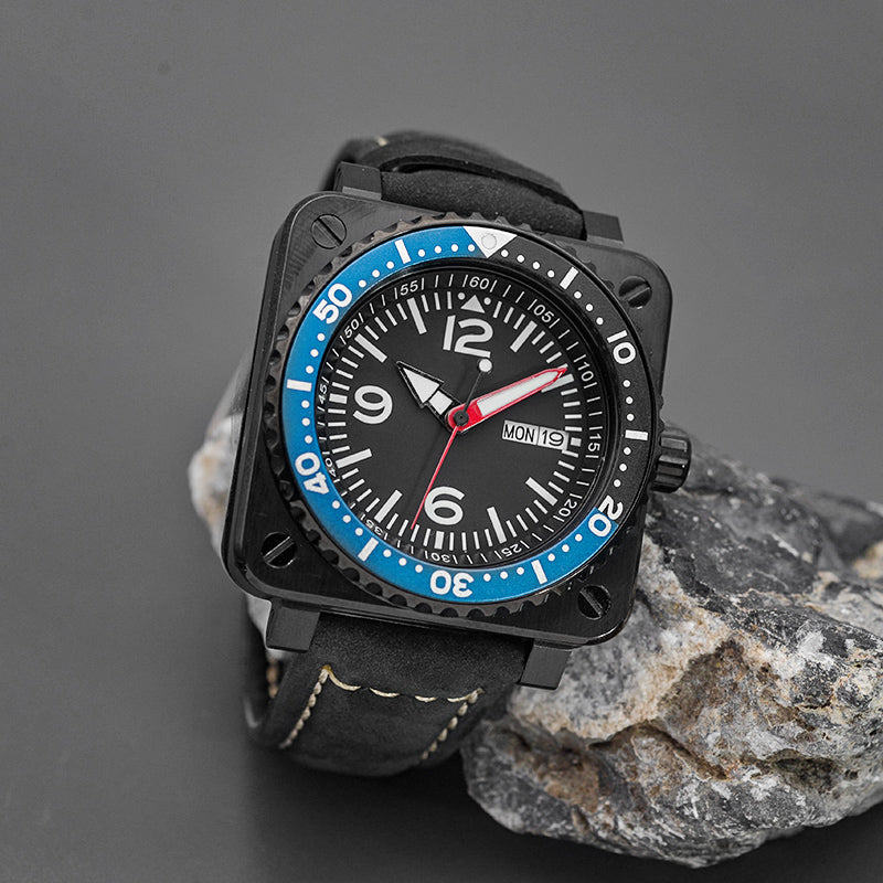 KARAJAN Mod Black Square Case Watch With Blue Steel Insert