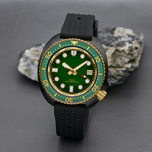 KARAJAN Mod Black Turtle Dive Watch with Black Rubber Strap