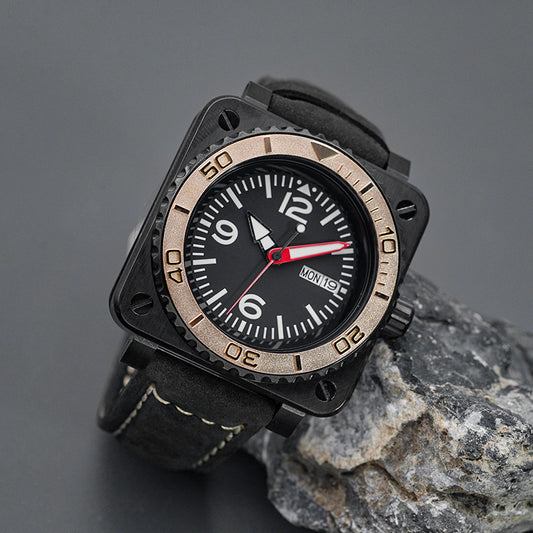 KARAJAN Mod Black Square Case Watch With Steel Insert