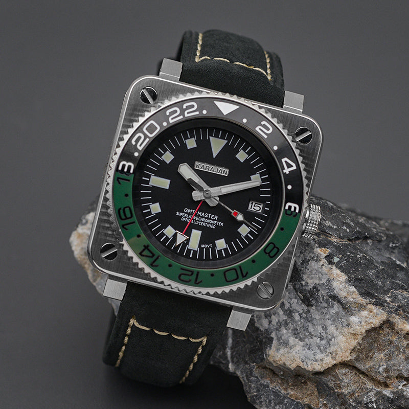 Silver Square Case Red KARAJAN Mod Watch Case with Strap