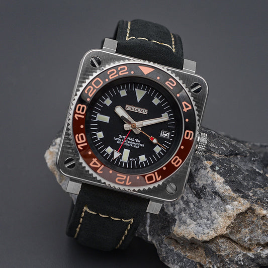 Silver Square Case Red KARAJAN Mod Watch Case with Strap