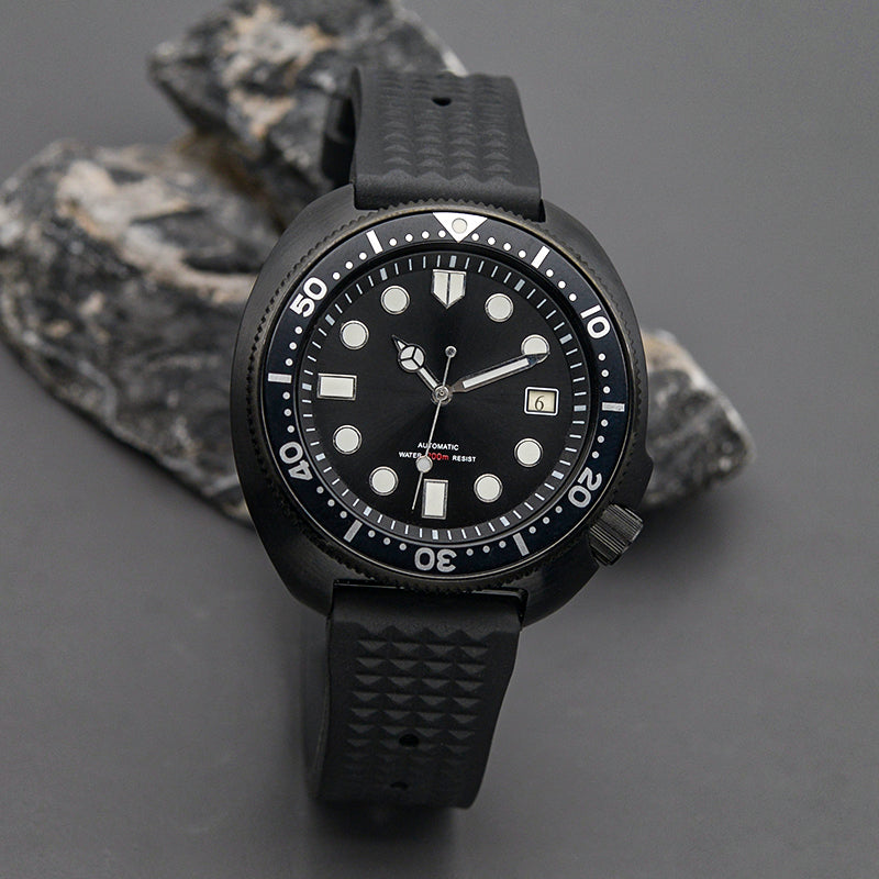 KARAJAN Mod Black Turtle Dive Watch with Shell Dial