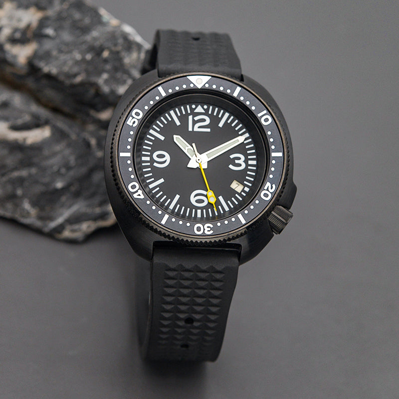 Seiko Mod Black Turtle Dive Watch with Black Dial