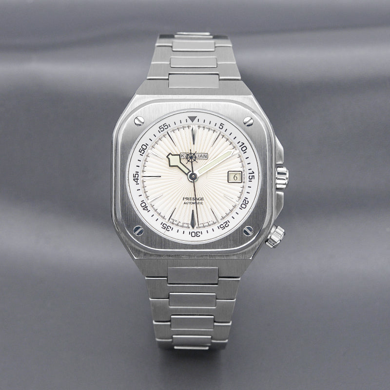 Silver Nautilus Watch with Sunburst Dial