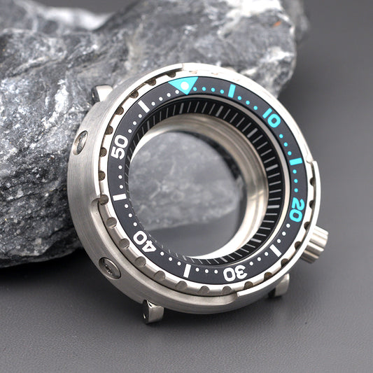 Silver Tuna Watch Case with Blue Bezel Insert