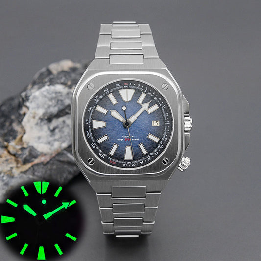 Silver Nautilus Watch with Black LuminiousDial