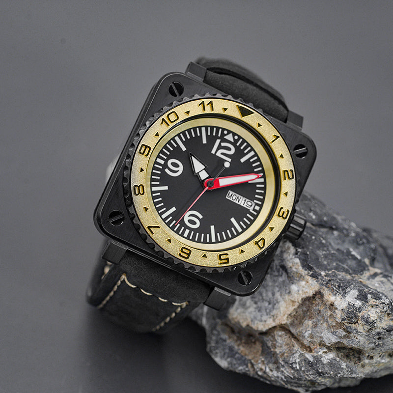 KARAJAN Mod Black Square Case Watch With Steel Insert