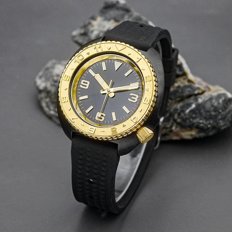 KARAJAN Mod Черные часы для дайвинга Turtle с черным каучуковым ремешком