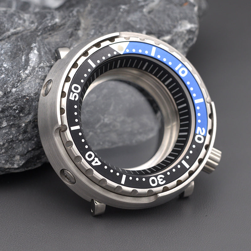 Silver Tuna Watch Case with Blue Bezel Insert