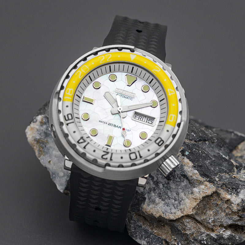 W1001 Silver-Blue Automatic Dive Watch with Rubber Strap