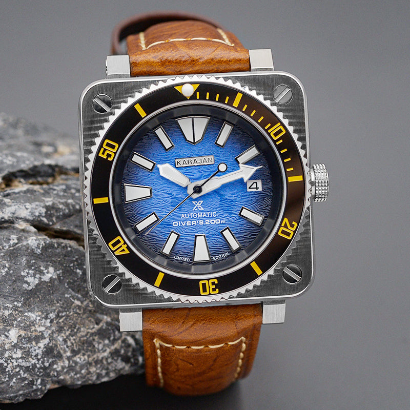 W1022 Gold Pink Automatic Dive Watch with Leather Strap