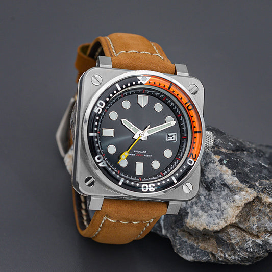 W1017 Rose Pink Automatic Dive Watch with Leather Strap