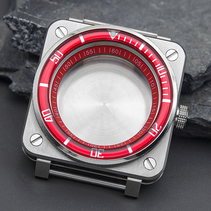 Square Case with Knurled Bezel Orange Watch Case Set