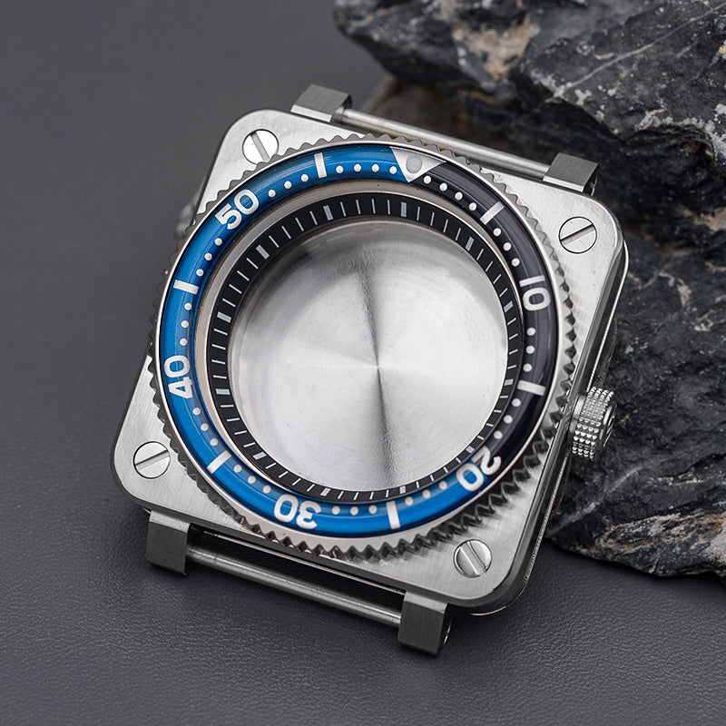 Silver Square Case Black White Bezel Insert Watch Case Set