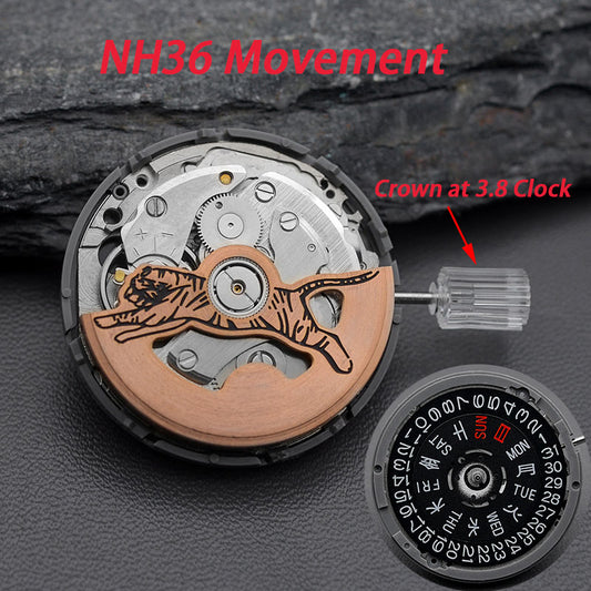 Modfied: Black calendar Automatic Tiger Rotor with Movement for NH36 (3.8 o'clock crown)