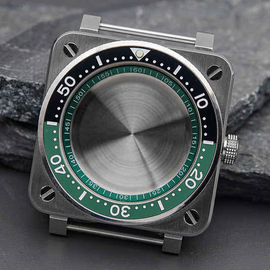 Silver Square Case with Knurled Bezel Watch Case Set