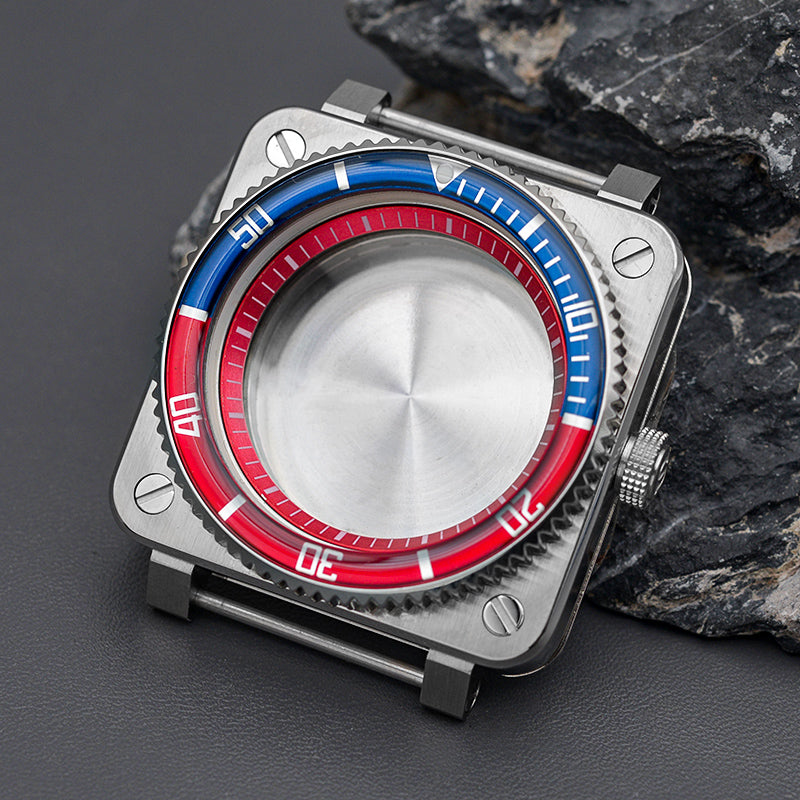 Silver Square Case Watch Case Set with Bezel Insert