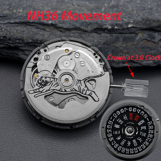 Modfied: Black Automatic Tiger Rotor with Movement for NH36 (3.0 o'clock crown)
