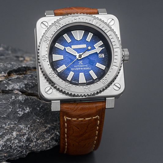 W1022 Gold Pink Automatic Dive Watch with Leather Strap