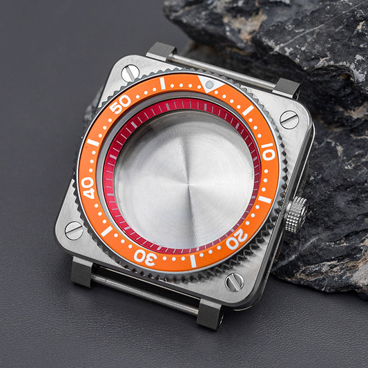 Silver Square Case Black White Bezel Insert Watch Case Set