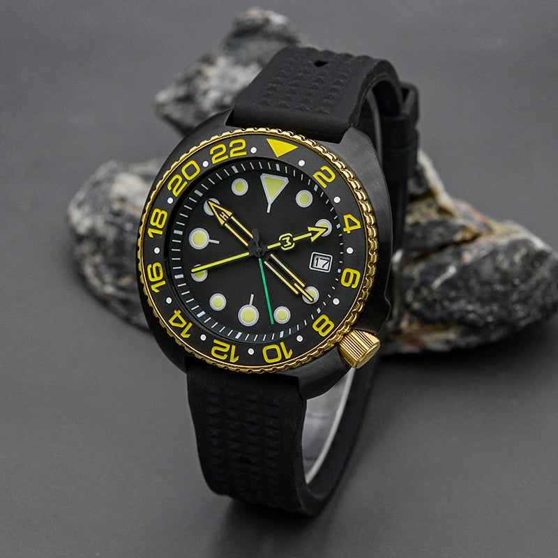 KARAJAN Mod Black Turtle Dive Watch with Black Dial