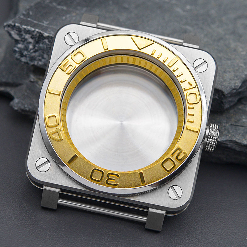 Watch Case Inner Bezel Gold Black Square Case with Knurled Bezel Watch Case Set – KARAJAN