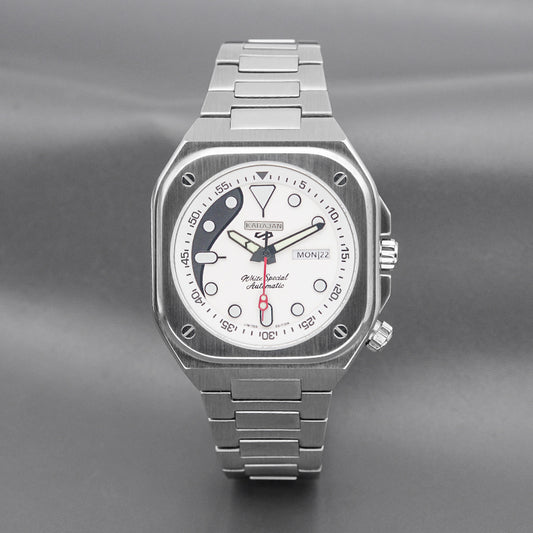 Silver Nautilus Watch with White Black Dial