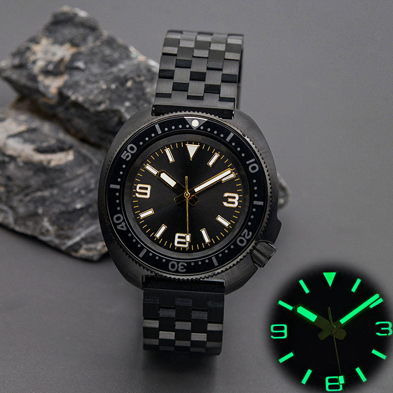 KARAJAN Mod Black Turtle Dive Watch with Red Dial