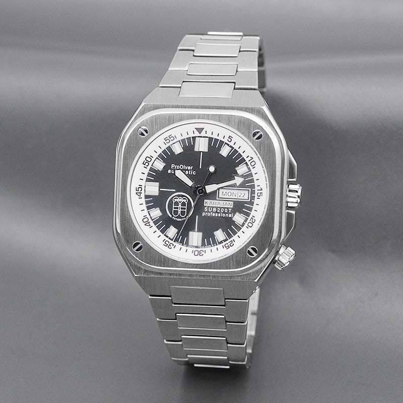 Silver Nautilus Watch with White Black Dial