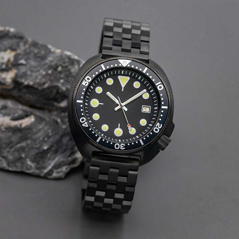 KARAJAN Mod Black Turtle Dive Watch with Sea Blue Dial