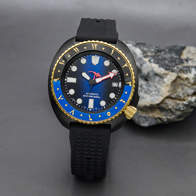 KARAJAN Mod Black Turtle Dive Watch with Black Dial