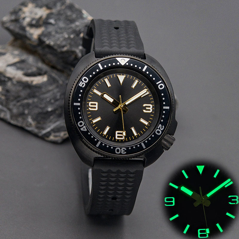 KARAJAN Mod Black Turtle Dive Watch with Black Gold Dial