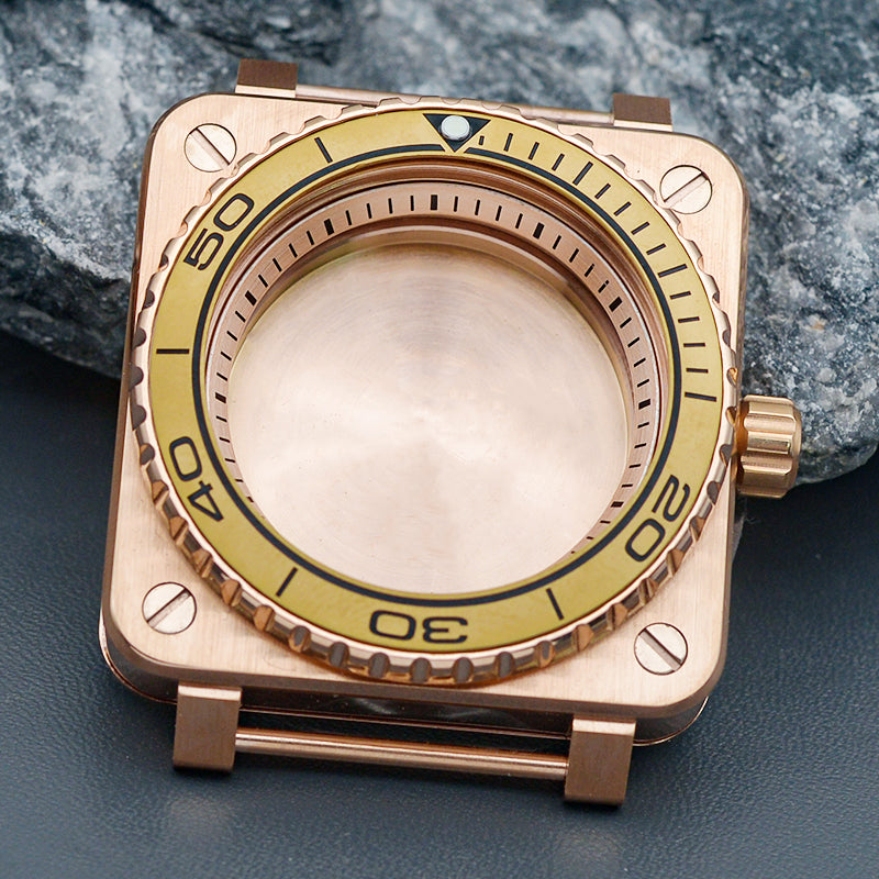 RoseGold Yellow Square Case with Coin Edge Bezel Watch Case Set