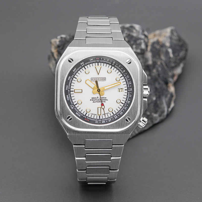 Silver Nautilus Watch with White Dial